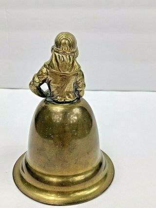 RARE VINTAGE NESTOR BRASS FIGURAL BELL WOMAN WITH FLOWER MADE IN ENGLAND 4.  5”T 3