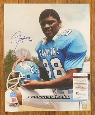 Lawrence Taylor " Hof 1998 " Signed 16x20 Photo Jsa Witnessed North Carolina