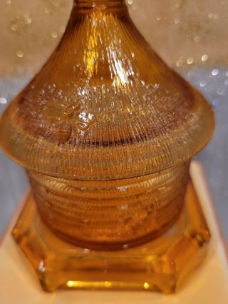 Vintage Imperial Glass Bee Hive Honey Comb Jar With Lid
