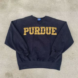 Vtg Champion Made In Usa Purdue Boilermakers Black Sewn Letters Sweatshirt Sz L