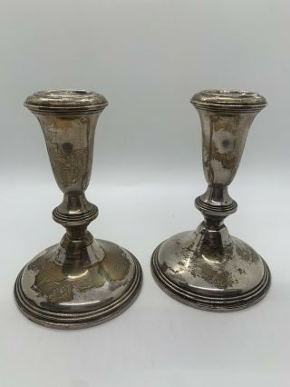 Pair (2) Vintage Empire Silver Clad Weighted Candlesticks Candle Holders 5 " Tall