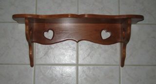 Vintage Solid Cherry Wood Wall Hanging Display Shelf W/hearts