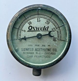 Vintage Oxweld Acetylene Co Gauge 0 - 30 Psi Made In Usa Steampunk Restoration Art