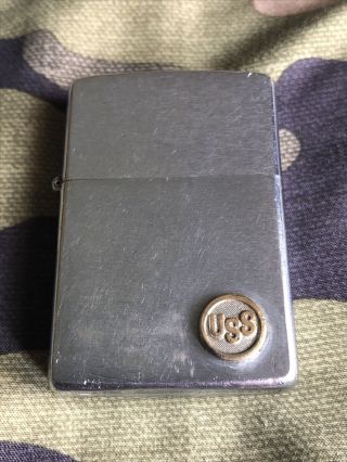 1974 Vintage Zippo Lighter - Uss United States Steel Us Steel - Brushed Chrome