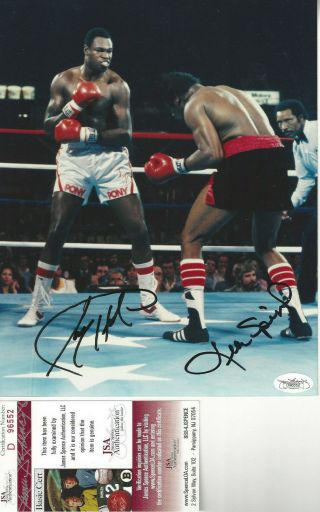 Larry Holmes & Leon Spinks Autographed 8x10 Action Photo Jsa Certified