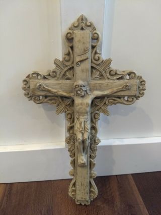 Vintage Inri Crucifix Cross Arabesque Jesus Christ Wall Hanging Religious