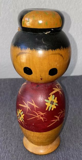 Vintage Antique Rare Signed Japanese Kokeshi Doll Hand Carved Painted 7” Tall