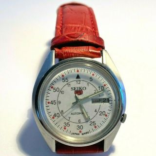 Vintage Seiko Womens Watch Automatic Analog Day Date Japan Red Leather Band
