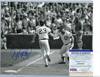Ryne Sandberg Autographed 8x10 B&w Photo Chicago Cubs Baseball Hofer Psa