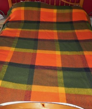 Vintage Wool Blanket With Satin Trim Multicolor 84 " X 74 " - Fall Colors