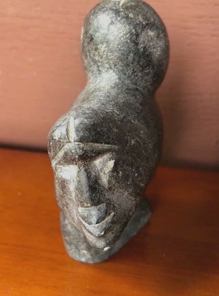 Vintage Primitive Gray Stone Carving Canadian Eskimo Inuit Two People