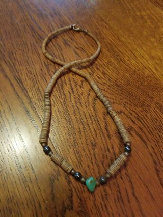 Vintage 19.  5 " Navajo Indian Turquoise Nugget Heshi Shell Bead Necklace P41