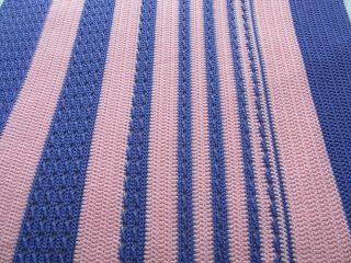 Vintage Large Hand Knit Afghan Throw Lap Couch Pink And Purple Blanket
