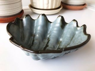 Vintage Frankoma T9 Sea Shell Dish Bowl Ocean Blue & Black Platter Pottery