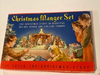 Vintage Christmas Manger Nativity Set Cardboard Cut - Out Stand - Up Complete No.  743