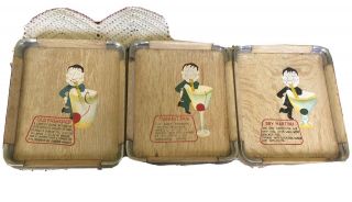 Vintage Set Of 3 Hand Painted Small Drink Trays W/recipes Mcm,  1950 