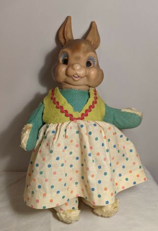 Vintage 1950s Easter Bunny Rubber Face Plush Animal Toy By Ideal