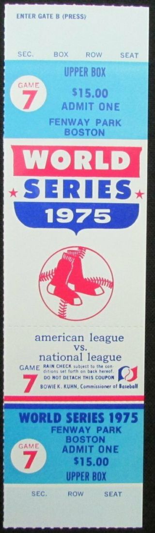 1975 World Series Game 7 Full Proof Ticket Stub Fenway Park Reds Win Ws 156003