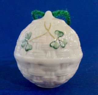 Beleek Shamrock Ornament Basket Weave Design Porcelain 2.  5 " Ireland Vintage