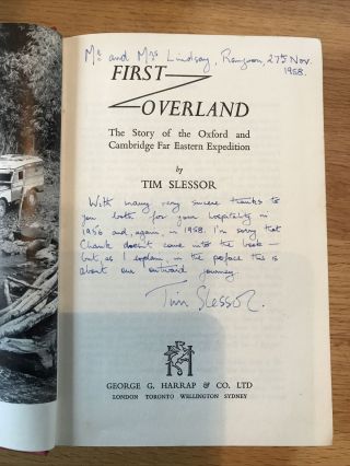 Tim Slessor ‘first Overland’ 1958 Signed & Dedicated Oxford & Cambridge Uni