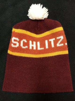 Vintage Schlitz Winter Hat Pom Pom Ski Cap Beanie Stocking Warm Beer