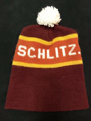 Vintage SCHLITZ Winter Hat Pom Pom Ski Cap Beanie Stocking Warm Beer 2