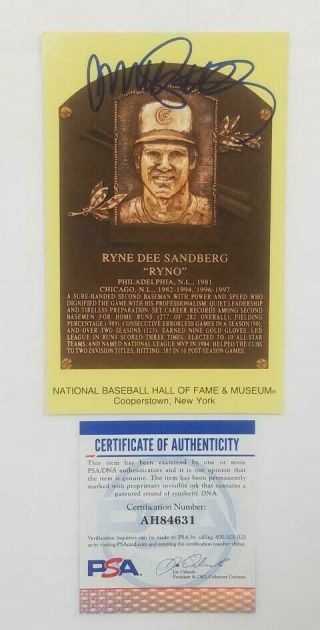 Ryne Sandberg Signed Mlb Hall Of Fame Postcard Plaque (cubs) Psa Dna