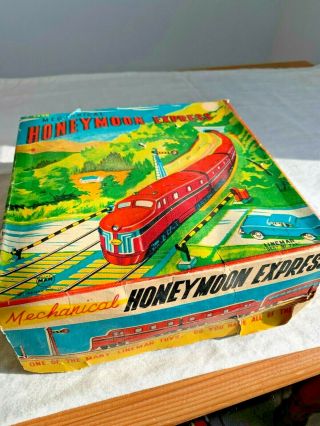 VINTAGE TIN LITHO TOY BY MARX HONEY MOON EXPRESS TRAIN MECHANICAL WIND UP 2
