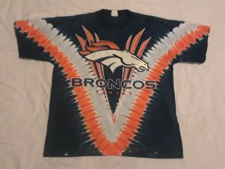 Rare Vintage Nfl Denver Broncos Tye Dye T - Shirt Adult Mens Made In Usa