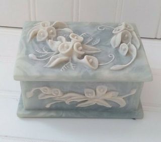 Vintage Incolay Handcrafted Stone Jewelry Trinket Box Usa