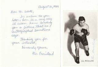 Lou Brouillard World Welterweight Boxing Champion Hand Signed C.  - 1935