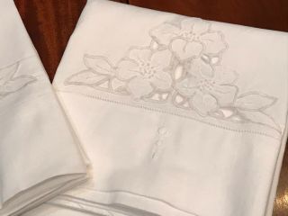 Vintage Cotton Pillowcases With Cut Work & Embroidery