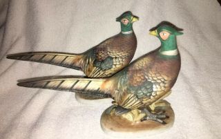(2) Vintage Lefton China Ceramic Bird Figurine Hand Painted Pheasant Kv690 Pair