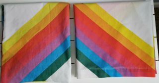Vtg Thomaston Rainbow Stripe Twin Flat,  Fitted Sheet Set Stranger Things 80 