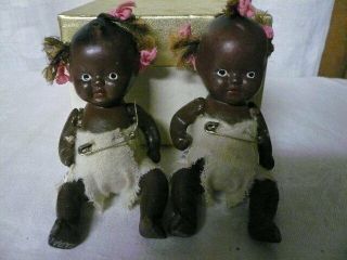 Vintage Twin African Black Baby Porcelain Bisque Jointed Baby Dolls