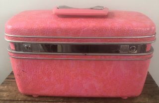 Vintage Samsonite Silhouette Pink Marbled Textured Train Makeup Case