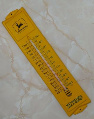 Vintage 2 - Legged John Deere Advertising Thermometer " Nothing Runs Like A Deer "