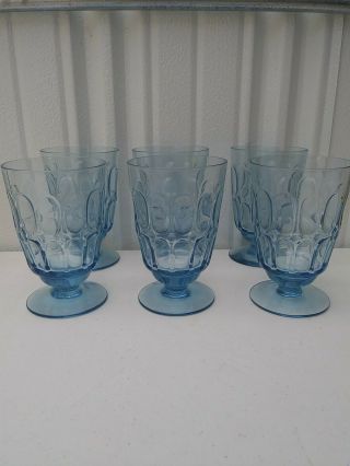 Set Of 6 Light Blue Depression Glass Goblet Footed Drink Glasses Vintage Unique
