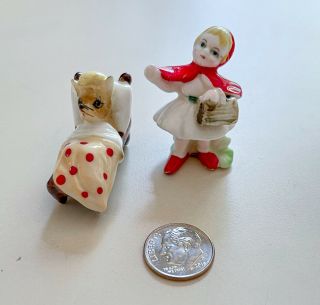 Vintage Miniature Bone China Figurines - Set Of 2 - Little Red Riding Hood & Wolf
