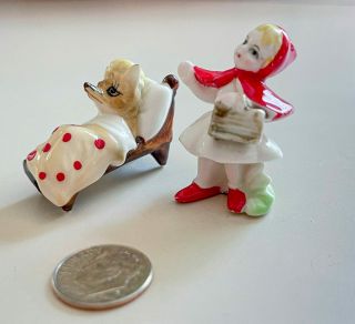 Vintage Miniature Bone China Figurines - Set of 2 - Little Red Riding Hood & Wolf 2