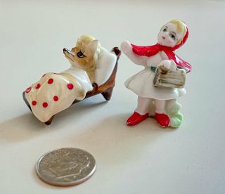 Vintage Miniature Bone China Figurines - Set of 2 - Little Red Riding Hood & Wolf 3