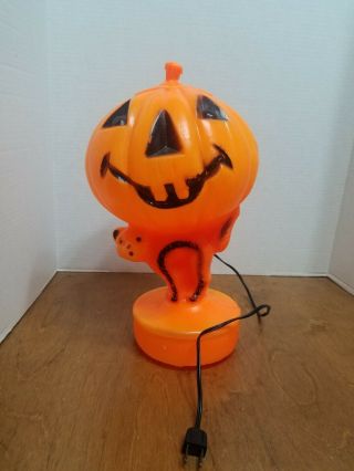 Vintage 14 " Halloween Blow Mold Light Black Cat Jack O Lantern Pumpkin -