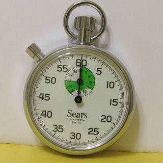 Vintage Sears Swiss Made 1/5th Stopwatch Silver Tone Shock Resistant Mechanical