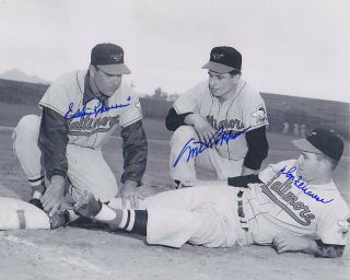 Eddie Robinson,  Don Ferrarese,  Milt Pappas Baltimore Orioles Signed 8x10