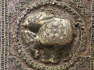 Vintage Burmese Kalaga Tapestry Elephant Frame Wall Hanging Embroidered Sequins 3
