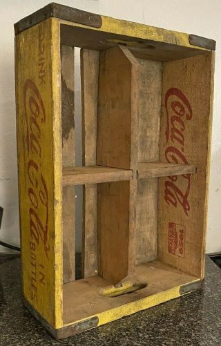 Vintage Coca - Cola Yellow Wooden Crate Home Decor Carrier Chattanooga Cases 1959