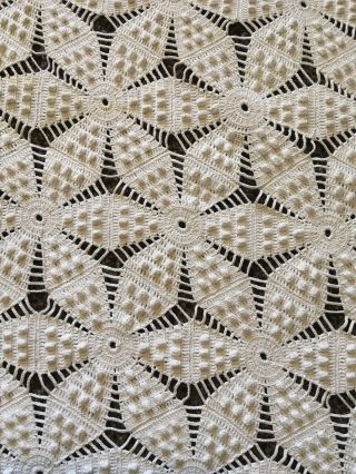 Vintage Hand Crocheted Ecru Popcorn Stitch Bedspread Coverlet 84 " X 90 "