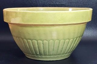 Vintage 8 Inch Yellow Ware Stoneware Green Glaze Mixing Bowl