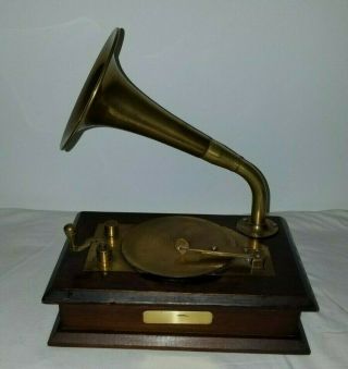 Vintage Wood Brass Music Box Victrola Gramophone Record Player Love Story Theme