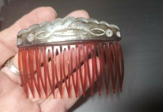 Vintage Navajo Native American Stamped Sterling Silver Hair Comb